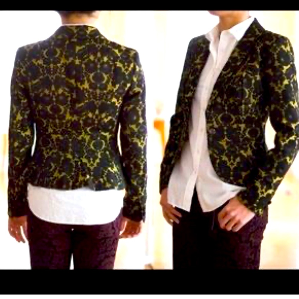 Banana Republic L'wren Scott Collection Black and Yellow Lace Brocade Blazer 6